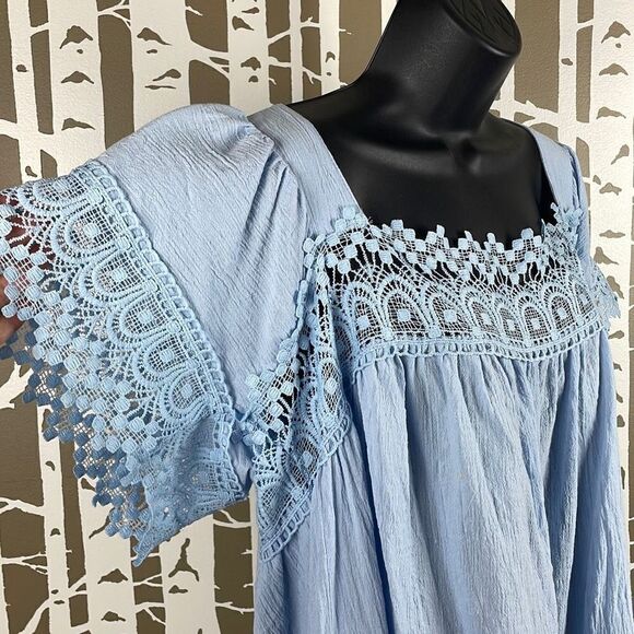 Unbranded Baby Blue Lace Trim Gauze Tie Back Top 2XL - Picture 4 of 9